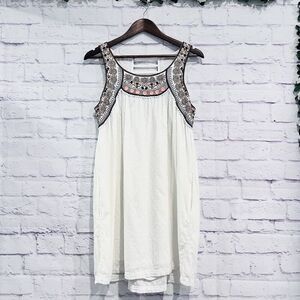 Lilka Anthropologie Toda Vista Swing‎ Dress Embroidered Short Ivory Pockets